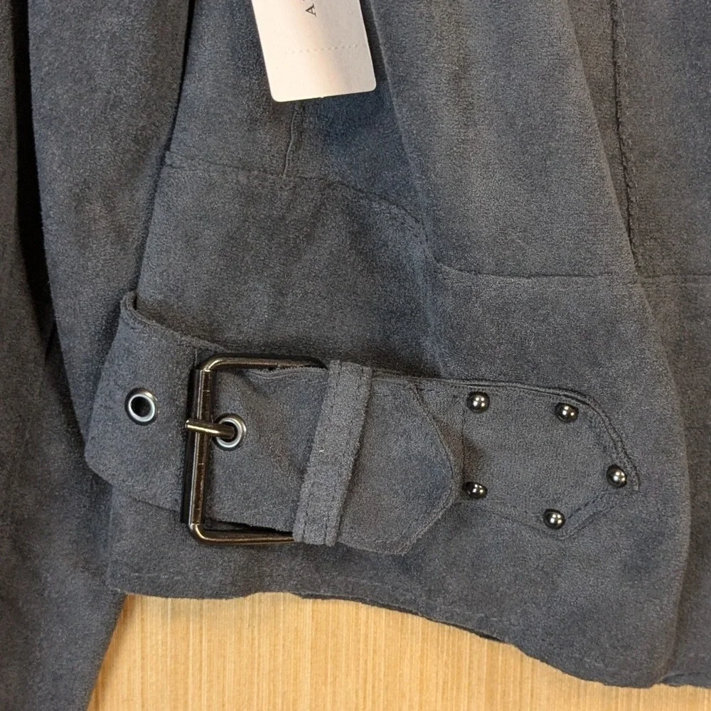 BlankNYC Anthropologie Grey Faux Suede Moto Jacket Womens Small Streetwear‎ NWT